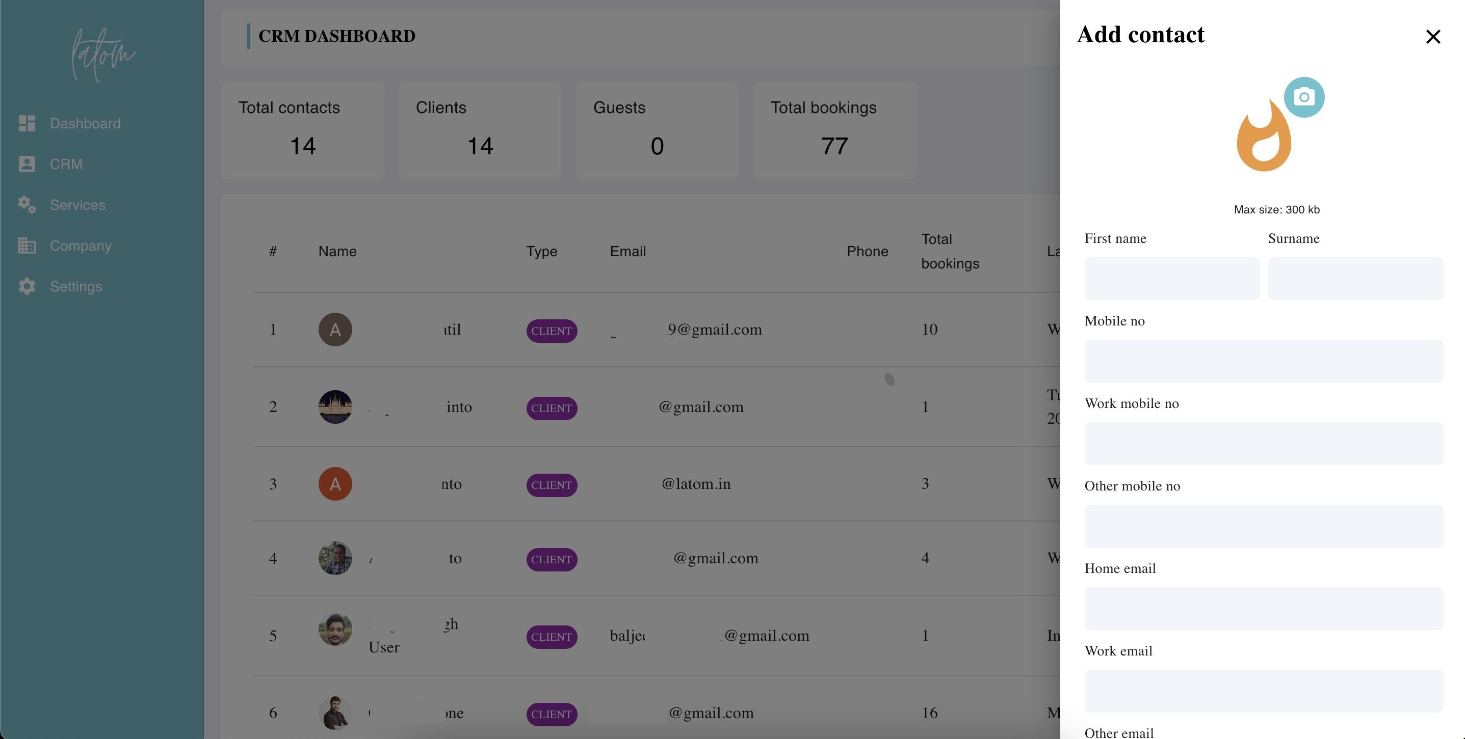 CRM dashboard